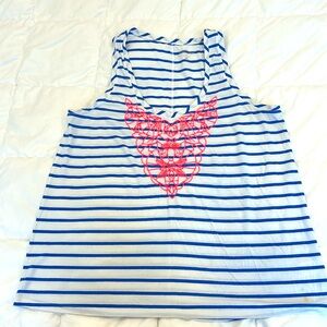 L Lilly Pulitzer blue/white stripe tank with hot pink embroidered detail